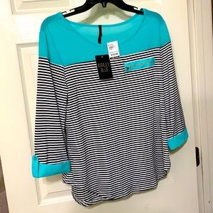 Casual shirt 3/4 length sleeves. XL Ashley Blue with zipper pocket on front.